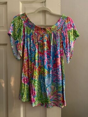 Lilly Pulitzer Multicolor Floral Off-Shoulder Tunic size M